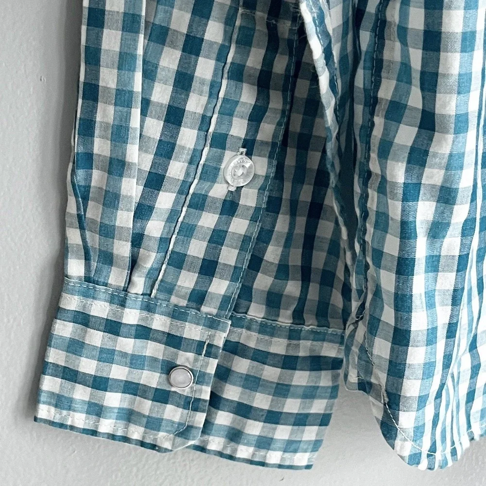 Levi's Men's Teal Gingham Plaid Check Pearl Snap Shirt Western Long Sleeve Large